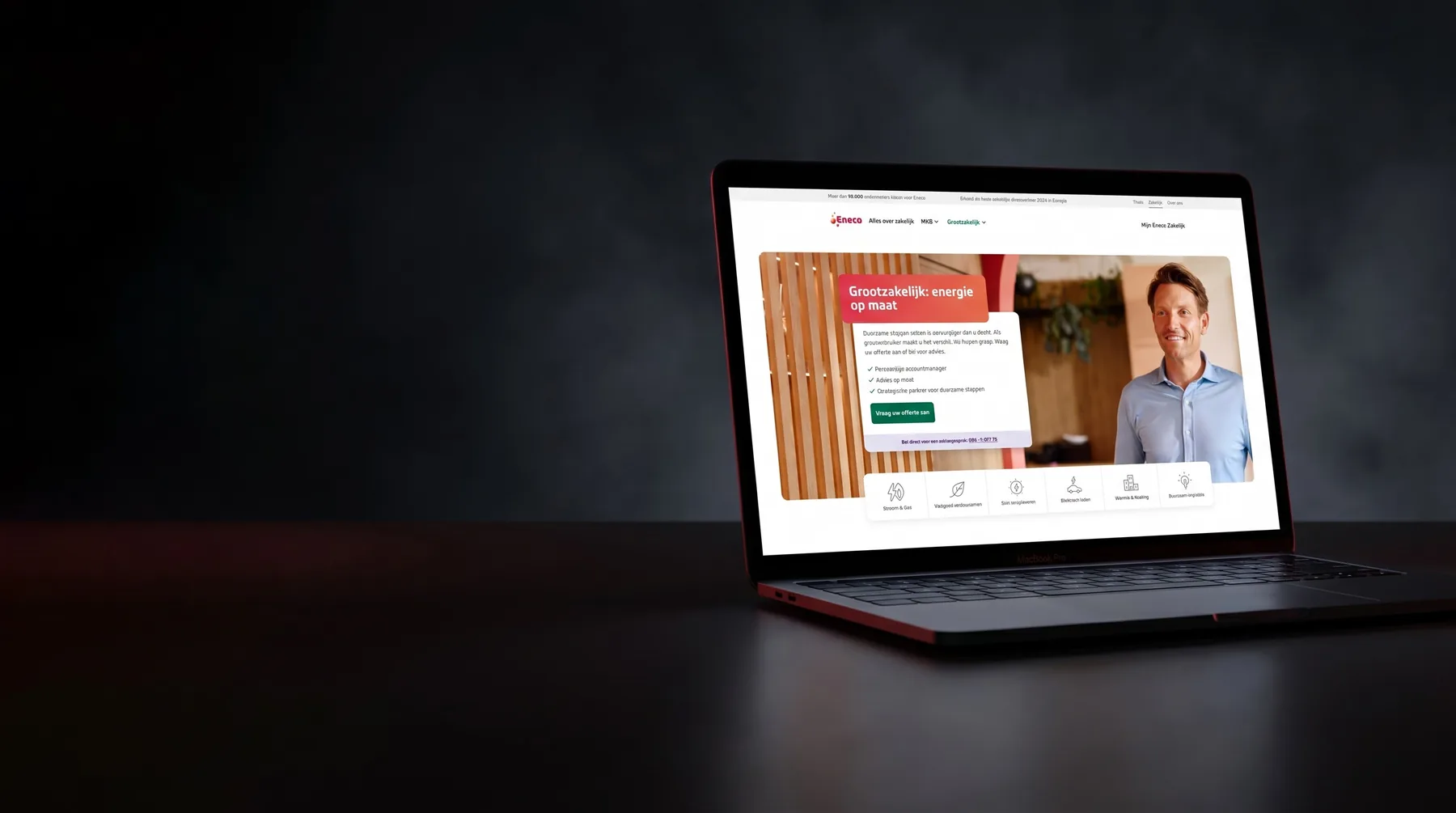 Redesigned Eneco business website on a laptop